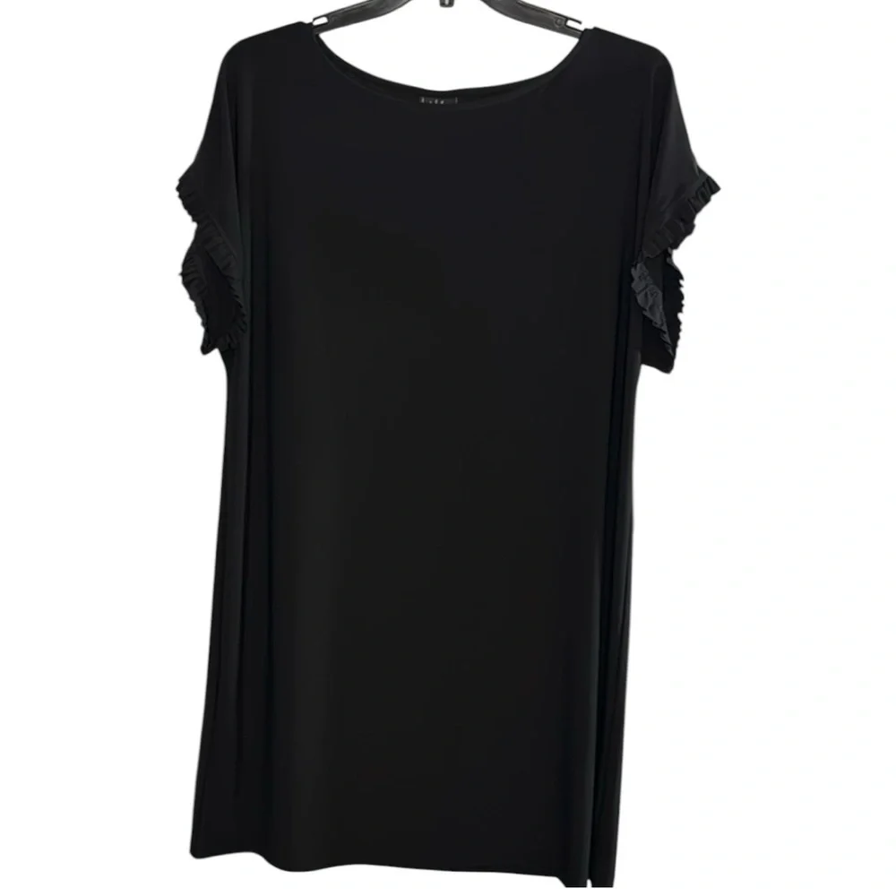 Nicole Miller Dress Black Shift Ruffled Sleeve Midi in Size 1X  NWT‎